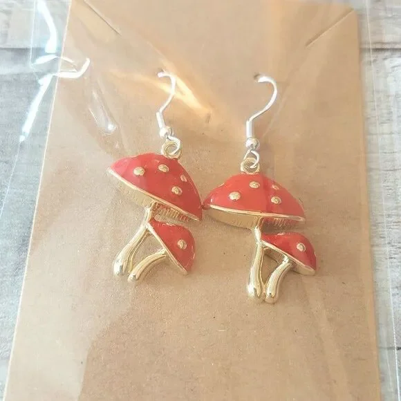 Enamel Charm Earrings lot! Garden Flowers Bee Mushroom Butterfly Cottage theme - Picture 8 of 8